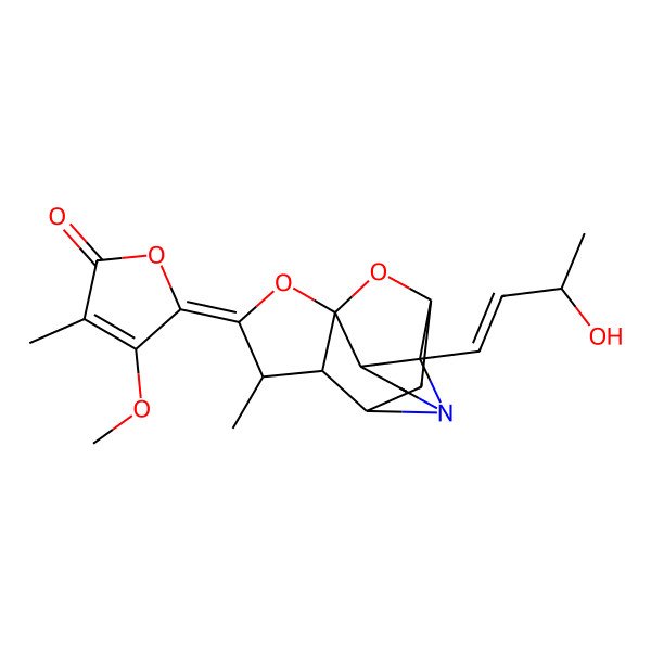 2D Structure of (5Z)-5-[(1S,4S,5S,8S,9R)-9-[(E,3S)-3-hydroxybut-1-enyl]-4-methyl-2,14-dioxa-10-azapentacyclo[6.5.1.01,5.06,10.09,13]tetradecan-3-ylidene]-4-methoxy-3-methylfuran-2-one