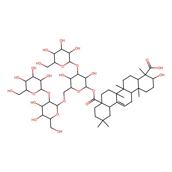 2D Structure of (3S,4S,4aR,6aR,6bS,8aS,12aS,14aR,14bR)-8a-[(2S,3R,4S,5S,6R)-6-[[(2R,3R,4S,5R,6R)-4,5-dihydroxy-6-(hydroxymethyl)-3-[(2S,3R,4S,5S,6R)-3,4,5-trihydroxy-6-(hydroxymethyl)oxan-2-yl]oxyoxan-2-yl]oxymethyl]-3,5-dihydroxy-4-[(2S,3R,4S,5S,6R)-3,4,5-trihydroxy-6-(hydroxymethyl)oxan-2-yl]oxyoxan-2-yl]oxycarbonyl-3-hydroxy-4,6a,6b,11,11,14b-hexamethyl-1,2,3,4a,5,6,7,8,9,10,12,12a,14,14a-tetradecahydropicene-4-carboxylic acid