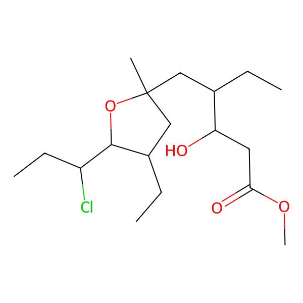 2D Structure of methyl (3R,4R)-4-[[(2R,4R,5R)-5-[(1R)-1-chloropropyl]-4-ethyl-2-methyloxolan-2-yl]methyl]-3-hydroxyhexanoate
