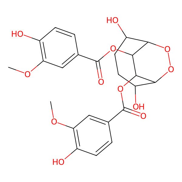 2D Structure of [2,5-Dihydroxy-10-(4-hydroxy-3-methoxybenzoyl)oxy-7,8-dioxabicyclo[4.2.2]decan-9-yl] 4-hydroxy-3-methoxybenzoate