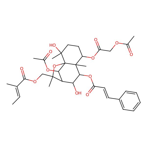 2D Structure of [(1S,2S,5S,6S,7R,8S,9R,12R)-12-acetyloxy-5-(2-acetyloxyacetyl)oxy-2,8-dihydroxy-2,6,10-trimethyl-7-[(E)-3-phenylprop-2-enoyl]oxy-11-oxatricyclo[7.2.1.01,6]dodecan-10-yl]methyl (E)-2-methylbut-2-enoate
