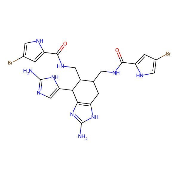 2D Structure of N-[[(5S,6S,7R)-2-amino-7-(2-amino-1H-imidazol-5-yl)-6-[[(4-bromo-1H-pyrrole-2-carbonyl)amino]methyl]-4,5,6,7-tetrahydro-3H-benzimidazol-5-yl]methyl]-4-bromo-1H-pyrrole-2-carboxamide