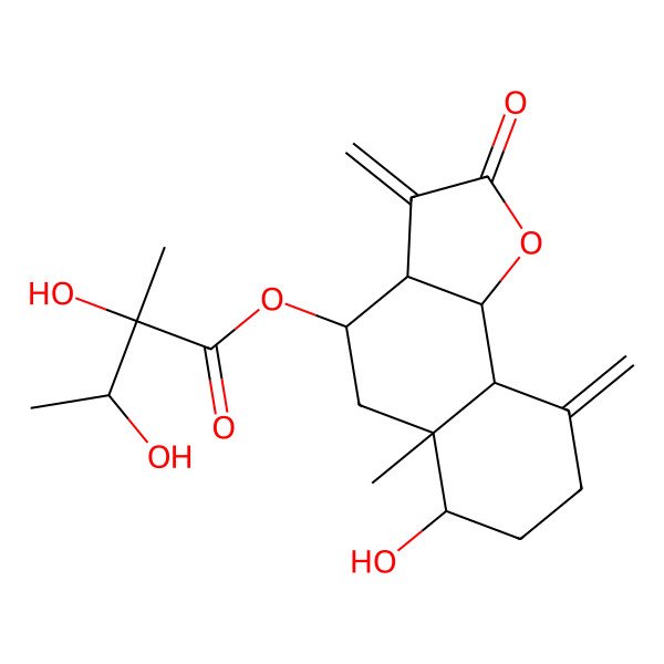 2D Structure of [(3aR,4R,5aR,6R,9aS,9bR)-6-hydroxy-5a-methyl-3,9-dimethylidene-2-oxo-3a,4,5,6,7,8,9a,9b-octahydrobenzo[g][1]benzofuran-4-yl] (2S,3S)-2,3-dihydroxy-2-methylbutanoate