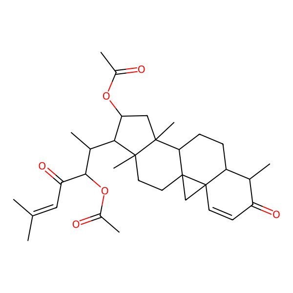 2D Structure of [(1S,3S,7S,8S,11S,12S,14S,15R,16R)-15-[(2S,3R)-3-acetyloxy-6-methyl-4-oxohept-5-en-2-yl]-7,12,16-trimethyl-6-oxo-14-pentacyclo[9.7.0.01,3.03,8.012,16]octadec-4-enyl] acetate