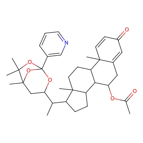 2D Structure of [10,13-Dimethyl-3-oxo-17-[1-(5,6,6-trimethyl-1-pyridin-3-yl-2,7,8-trioxabicyclo[3.2.1]octan-3-yl)ethyl]-6,7,8,9,11,12,14,15,16,17-decahydrocyclopenta[a]phenanthren-7-yl] acetate