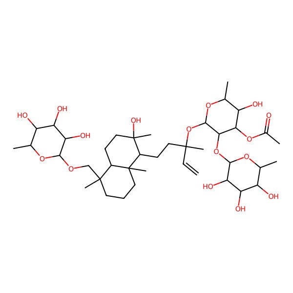 2D Structure of [(2S,3R,4R,5S,6S)-2-[(3S)-5-[(1S,2R,4aS,5R,8aR)-2-hydroxy-2,5,8a-trimethyl-5-[[(2R,3R,4R,5R,6S)-3,4,5-trihydroxy-6-methyloxan-2-yl]oxymethyl]-3,4,4a,6,7,8-hexahydro-1H-naphthalen-1-yl]-3-methylpent-1-en-3-yl]oxy-5-hydroxy-6-methyl-3-[(2S,3R,4S,5S,6R)-3,4,5-trihydroxy-6-methyloxan-2-yl]oxyoxan-4-yl] acetate