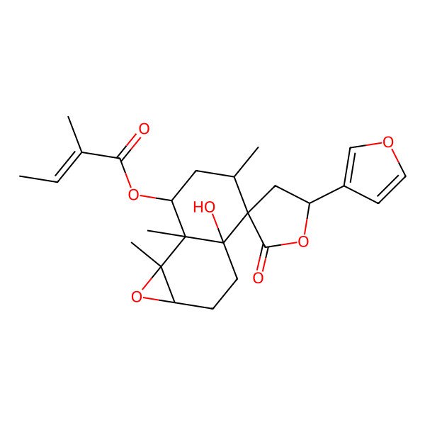 2D Structure of [(1aR,3aR,4R,5R,5'R,7R,7aS,7bS)-5'-(furan-3-yl)-3a-hydroxy-5,7a,7b-trimethyl-2'-oxospiro[1a,2,3,5,6,7-hexahydronaphtho[1,2-b]oxirene-4,3'-oxolane]-7-yl] (Z)-2-methylbut-2-enoate