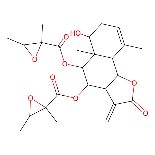 2D Structure of [(3aS,4S,5S,5aR,6R,9aS,9bS)-5-[(2S,3S)-2,3-dimethyloxirane-2-carbonyl]oxy-6-hydroxy-5a,9-dimethyl-3-methylidene-2-oxo-4,5,6,7,9a,9b-hexahydro-3aH-benzo[g][1]benzofuran-4-yl] (2R,3R)-2,3-dimethyloxirane-2-carboxylate