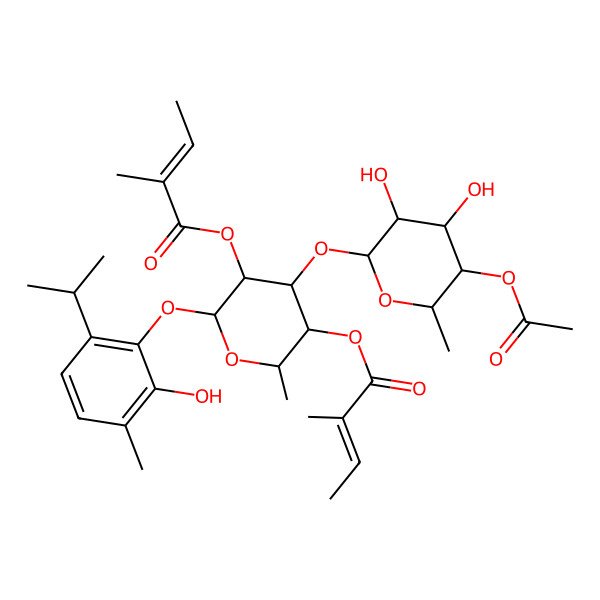 2D Structure of [4-(5-Acetyloxy-3,4-dihydroxy-6-methyloxan-2-yl)oxy-6-(2-hydroxy-3-methyl-6-propan-2-ylphenoxy)-2-methyl-5-(2-methylbut-2-enoyloxy)oxan-3-yl] 2-methylbut-2-enoate