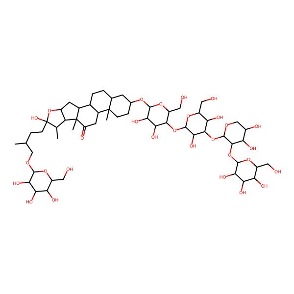 2D Structure of (1R,2S,4S,6S,7S,8R,9S,12S,13S,16S,18S)-16-[(2R,3R,4R,5S,6R)-5-[(2S,3R,4S,5R,6R)-4-[(2S,3R,4S,5R)-4,5-dihydroxy-3-[(2S,3R,4S,5R,6R)-3,4,5-trihydroxy-6-(hydroxymethyl)oxan-2-yl]oxyoxan-2-yl]oxy-3,5-dihydroxy-6-(hydroxymethyl)oxan-2-yl]oxy-3,4-dihydroxy-6-(hydroxymethyl)oxan-2-yl]oxy-6-hydroxy-7,9,13-trimethyl-6-[(3R)-3-methyl-4-[(2R,3R,4S,5S,6R)-3,4,5-trihydroxy-6-(hydroxymethyl)oxan-2-yl]oxybutyl]-5-oxapentacyclo[10.8.0.02,9.04,8.013,18]icosan-10-one