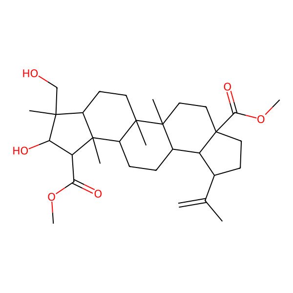 2D Structure of Dimethyl 16-hydroxy-17-(hydroxymethyl)-1,2,14,17-tetramethyl-8-prop-1-en-2-ylpentacyclo[11.7.0.02,10.05,9.014,18]icosane-5,15-dicarboxylate