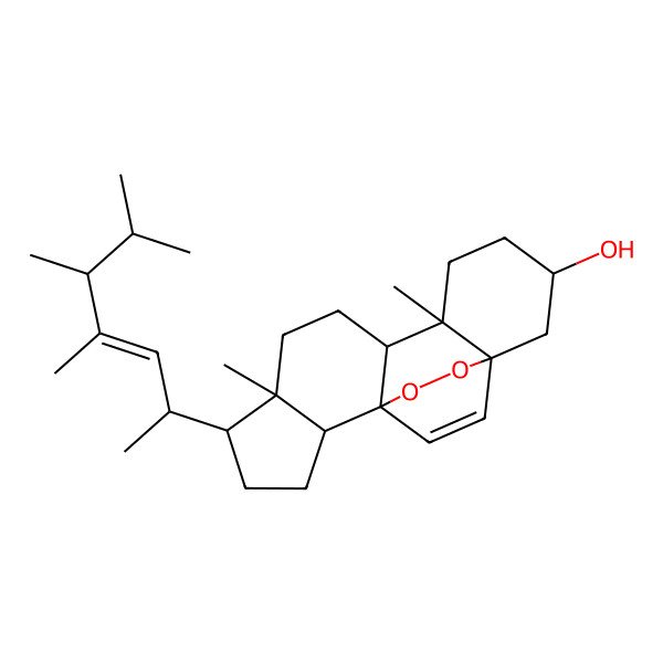 2D Structure of 6,10-Dimethyl-5-(4,5,6-trimethylhept-3-en-2-yl)-16,17-dioxapentacyclo[13.2.2.01,9.02,6.010,15]nonadec-18-en-13-ol