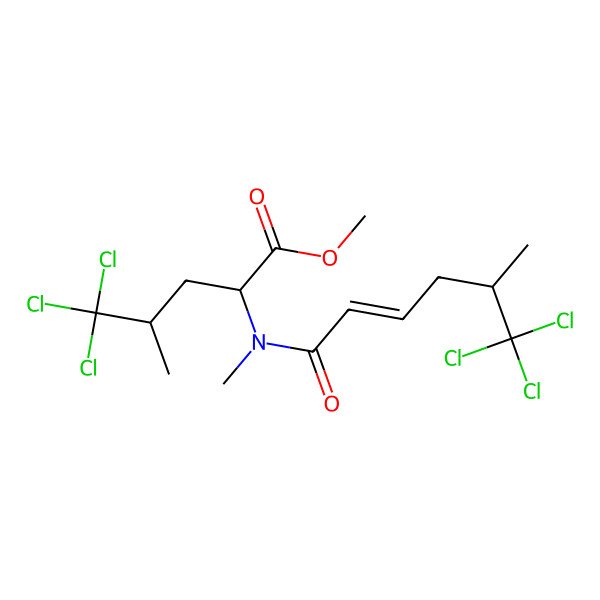 2D Structure of methyl (2S,4S)-5,5,5-trichloro-4-methyl-2-[methyl-[(E,5S)-6,6,6-trichloro-5-methylhex-2-enoyl]amino]pentanoate