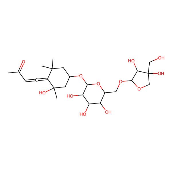 2D Structure of 3-Buten-2-one, 4-[(2R,4S)-4-[(6-O-D-apio-beta-D-furanosyl-beta-D-glucopyranosyl)oxy]-2-hydroxy-2,6,6-trimethylcyclohexylidene]-, (3R)-