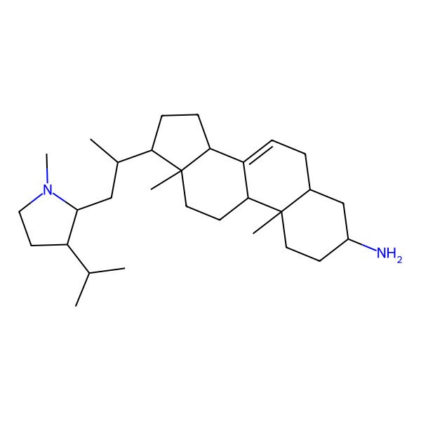 2D Structure of (3R,5S,9R,10S,13R,14R,17R)-10,13-dimethyl-17-[(2R)-1-[(2R,3R)-1-methyl-3-propan-2-ylpyrrolidin-2-yl]propan-2-yl]-2,3,4,5,6,9,11,12,14,15,16,17-dodecahydro-1H-cyclopenta[a]phenanthren-3-amine