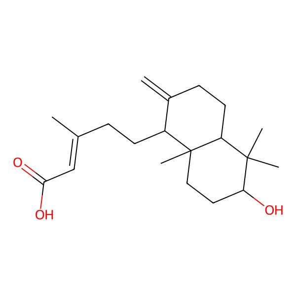 2D Structure of (E)-5-[(1R,4aS,6R,8aS)-6-hydroxy-5,5,8a-trimethyl-2-methylidene-3,4,4a,6,7,8-hexahydro-1H-naphthalen-1-yl]-3-methylpent-2-enoic acid