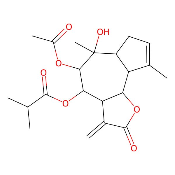 2D Structure of (5-acetyloxy-6-hydroxy-6,9-dimethyl-3-methylidene-2-oxo-4,5,6a,7,9a,9b-hexahydro-3aH-azuleno[4,5-b]furan-4-yl) 2-methylpropanoate