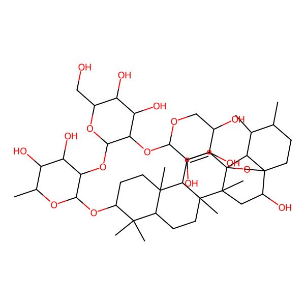 2D Structure of (2S,3R,4S,5R)-2-[(2S,3R,4S,5S,6R)-2-[(2R,3R,4S,5R,6R)-4,5-dihydroxy-2-[[(1S,2R,4S,5R,8R,10S,13S,14R,17R,18R,19S,20R)-2-hydroxy-4,5,9,9,13,19,20-heptamethyl-24-oxahexacyclo[15.5.2.01,18.04,17.05,14.08,13]tetracos-15-en-10-yl]oxy]-6-methyloxan-3-yl]oxy-4,5-dihydroxy-6-(hydroxymethyl)oxan-3-yl]oxyoxane-3,4,5-triol