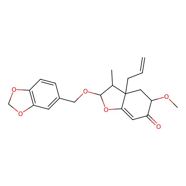 2D Structure of (2R,3S,3aR,5R)-2-(1,3-benzodioxol-5-ylmethoxy)-5-methoxy-3-methyl-3a-prop-2-enyl-2,3,4,5-tetrahydro-1-benzofuran-6-one