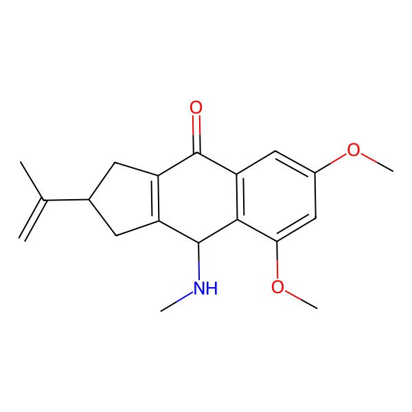 2D Structure of (2R,9R)-6,8-dimethoxy-9-(methylamino)-2-prop-1-en-2-yl-1,2,3,9-tetrahydrocyclopenta[b]naphthalen-4-one