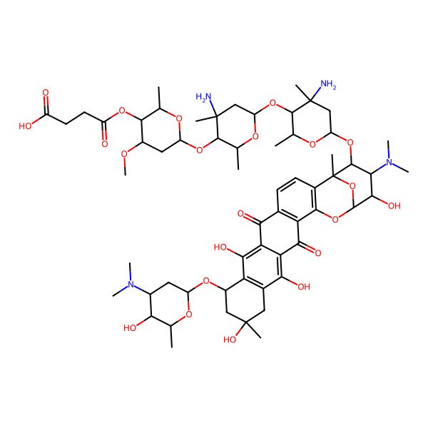 2D Structure of 4-[(2S,3R,4R,6R)-6-[(2R,3R,4S,6S)-4-amino-6-[(2R,3R,4S,6S)-4-amino-6-[[(1S,10S,12R,21S,22R,23S,24R)-23-(dimethylamino)-10-[(2R,4R,5S,6R)-4-(dimethylamino)-5-hydroxy-6-methyloxan-2-yl]oxy-8,12,15,22-tetrahydroxy-1,12-dimethyl-6,17-dioxo-20,25-dioxahexacyclo[19.3.1.02,19.05,18.07,16.09,14]pentacosa-2(19),3,5(18),7,9(14),15-hexaen-24-yl]oxy]-2,4-dimethyloxan-3-yl]oxy-2,4-dimethyloxan-3-yl]oxy-4-methoxy-2-methyloxan-3-yl]oxy-4-oxobutanoic acid