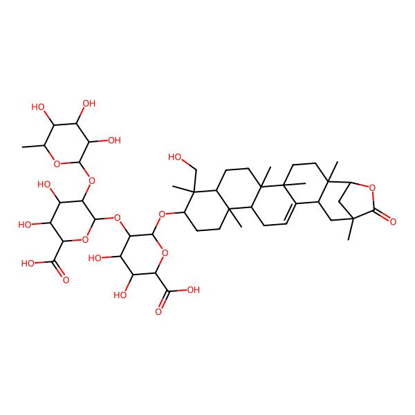 2D Structure of (2S,3S,4S,5R,6R)-5-[(2R,3R,4S,5S,6S)-6-carboxy-4,5-dihydroxy-3-[(2S,3R,4R,5R,6S)-3,4,5-trihydroxy-6-methyloxan-2-yl]oxyoxan-2-yl]oxy-3,4-dihydroxy-6-[[(1R,2R,5S,6R,9R,10S,11S,14R,15R,19S,21R)-10-(hydroxymethyl)-2,5,6,10,14,21-hexamethyl-22-oxo-23-oxahexacyclo[19.2.1.02,19.05,18.06,15.09,14]tetracos-17-en-11-yl]oxy]oxane-2-carboxylic acid