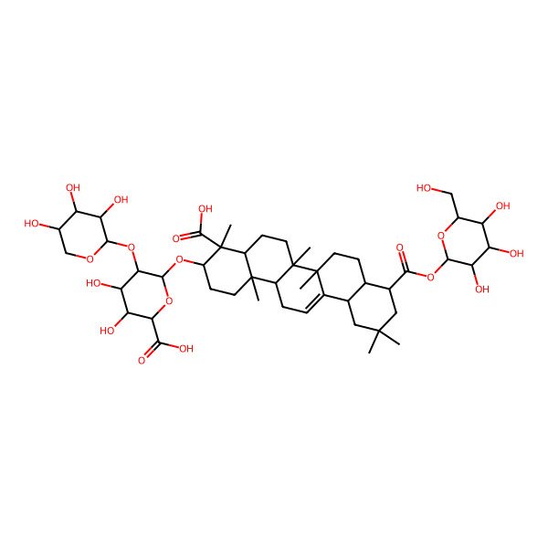 2D Structure of 6-[[4-carboxy-4,6a,6b,11,11,14b-hexamethyl-9-[3,4,5-trihydroxy-6-(hydroxymethyl)oxan-2-yl]oxycarbonyl-2,3,4a,5,6,7,8,8a,9,10,12,12a,14,14a-tetradecahydro-1H-picen-3-yl]oxy]-3,4-dihydroxy-5-(3,4,5-trihydroxyoxan-2-yl)oxyoxane-2-carboxylic acid