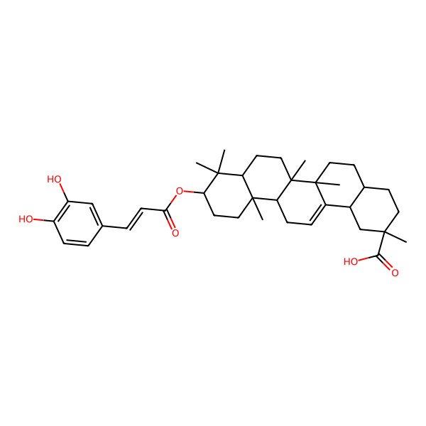 2D Structure of (2S,4aS,6aR,6aS,6bR,8aR,10R,12aR,14bR)-10-[(E)-3-(3,4-dihydroxyphenyl)prop-2-enoyl]oxy-2,6a,6b,9,9,12a-hexamethyl-3,4,4a,5,6,6a,7,8,8a,10,11,12,13,14b-tetradecahydro-1H-picene-2-carboxylic acid