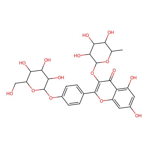 2D Structure of 5,7-dihydroxy-2-[4-[(2S,3R,4S,5R,6R)-3,4,5-trihydroxy-6-(hydroxymethyl)oxan-2-yl]oxyphenyl]-3-[(2S,3R,4R,5R,6S)-3,4,5-trihydroxy-6-methyloxan-2-yl]oxychromen-4-one