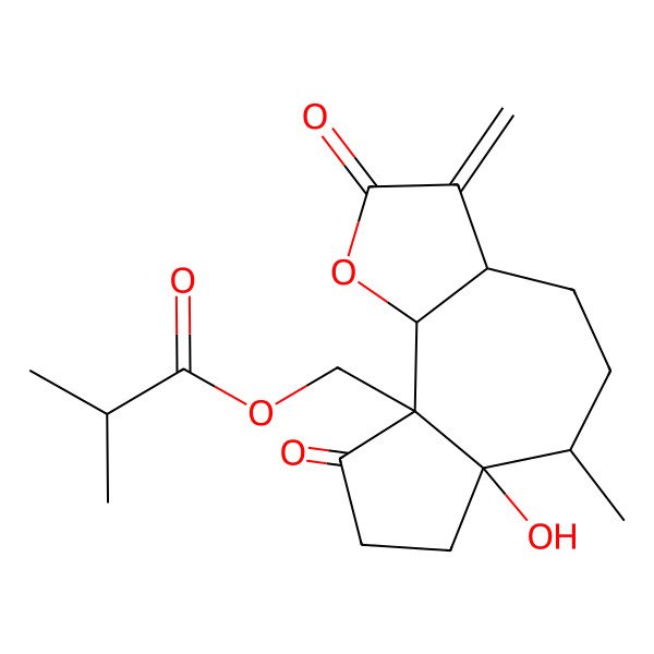 2D Structure of (6a-hydroxy-6-methyl-3-methylidene-2,9-dioxo-4,5,6,7,8,9b-hexahydro-3aH-azuleno[4,5-b]furan-9a-yl)methyl 2-methylpropanoate