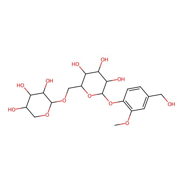 2D Structure of (2S,3R,4S,5S,6R)-2-[4-(hydroxymethyl)-2-methoxyphenoxy]-6-[[(2S,3R,4S,5R)-3,4,5-trihydroxyoxan-2-yl]oxymethyl]oxane-3,4,5-triol