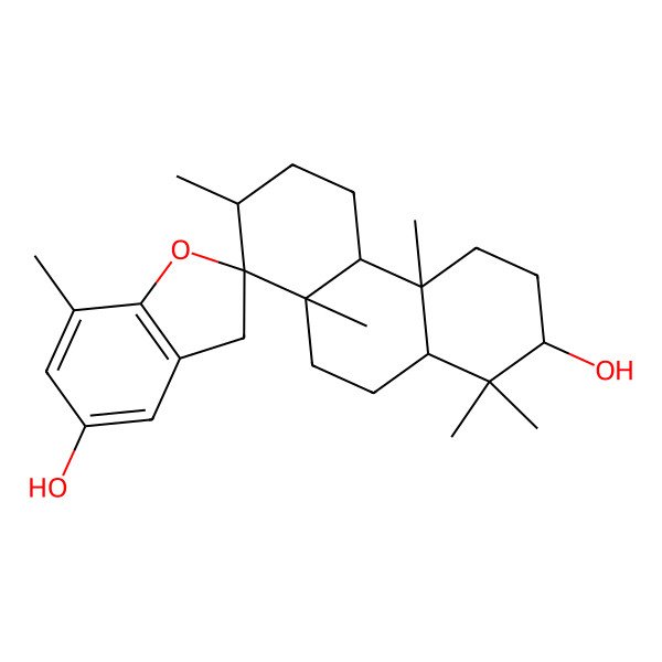 2D Structure of (7S,8S,10aR)-1,1,4a,7,7',8a-hexamethylspiro[2,3,4,4b,5,6,7,9,10,10a-decahydrophenanthrene-8,2'-3H-1-benzofuran]-2,5'-diol
