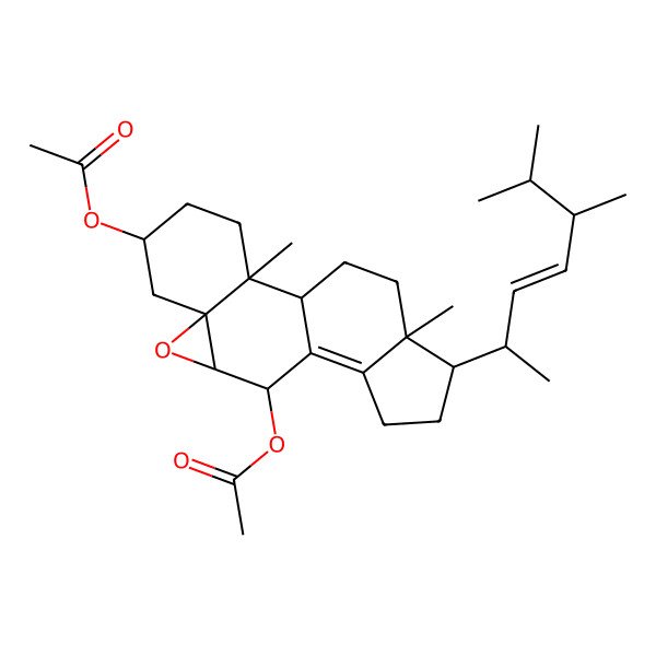 2D Structure of [(1S,2R,5S,7R,9S,10S,15R,16R)-10-acetyloxy-15-[(E,2R,5R)-5,6-dimethylhept-3-en-2-yl]-2,16-dimethyl-8-oxapentacyclo[9.7.0.02,7.07,9.012,16]octadec-11-en-5-yl] acetate