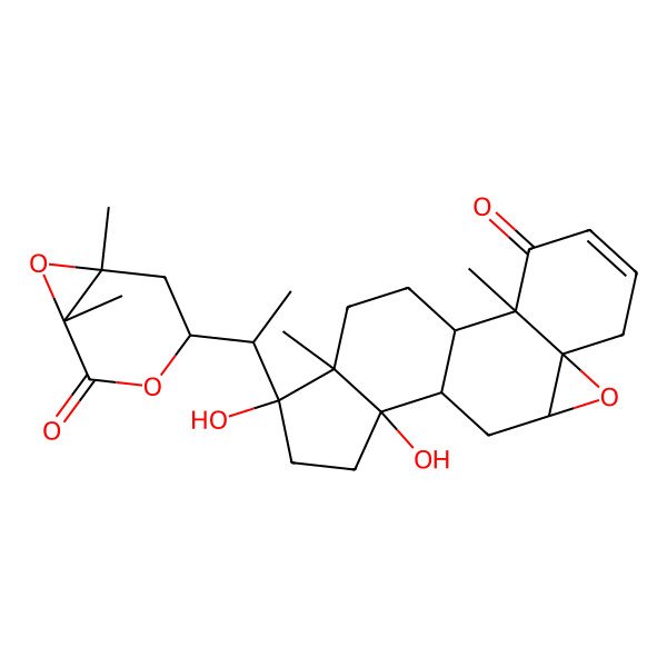 2D Structure of (1S,2R,7S,9R,11R,12S,15R,16S)-15-[(1R)-1-[(1S,4R,6S)-1,6-dimethyl-2-oxo-3,7-dioxabicyclo[4.1.0]heptan-4-yl]ethyl]-12,15-dihydroxy-2,16-dimethyl-8-oxapentacyclo[9.7.0.02,7.07,9.012,16]octadec-4-en-3-one