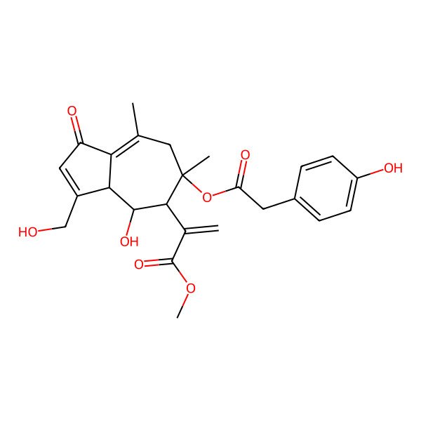 2D Structure of methyl 2-[(3aS,4R,5S,6S)-4-hydroxy-3-(hydroxymethyl)-6-[2-(4-hydroxyphenyl)acetyl]oxy-6,8-dimethyl-1-oxo-3a,4,5,7-tetrahydroazulen-5-yl]prop-2-enoate