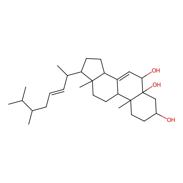 2D Structure of (3S,5R,6R,10R,13R,17R)-17-[(E,2R)-6,7-dimethyloct-3-en-2-yl]-10,13-dimethyl-1,2,3,4,6,9,11,12,14,15,16,17-dodecahydrocyclopenta[a]phenanthrene-3,5,6-triol