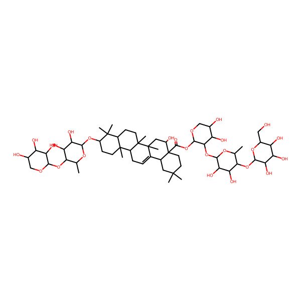 2D Structure of O-D-Glucopyranosyl-(1->4)-O-6-deoxy-L-mannopyranosyl-(1->2)-L-arabinopyranosyl (3beta,16alpha)-3-[(6-deoxy-4-O-D-xylopyranosyl-L-mannopyranosyl)oxy]-16-hydroxyolean-12-en-28-oate