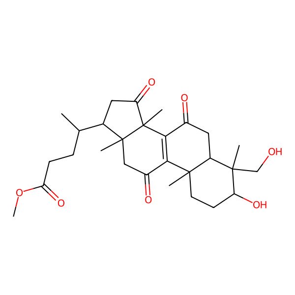 2D Structure of methyl (4R)-4-[(3S,4R,5R,10S,13R,14R,17R)-3-hydroxy-4-(hydroxymethyl)-4,10,13,14-tetramethyl-7,11,15-trioxo-1,2,3,5,6,12,16,17-octahydrocyclopenta[a]phenanthren-17-yl]pentanoate