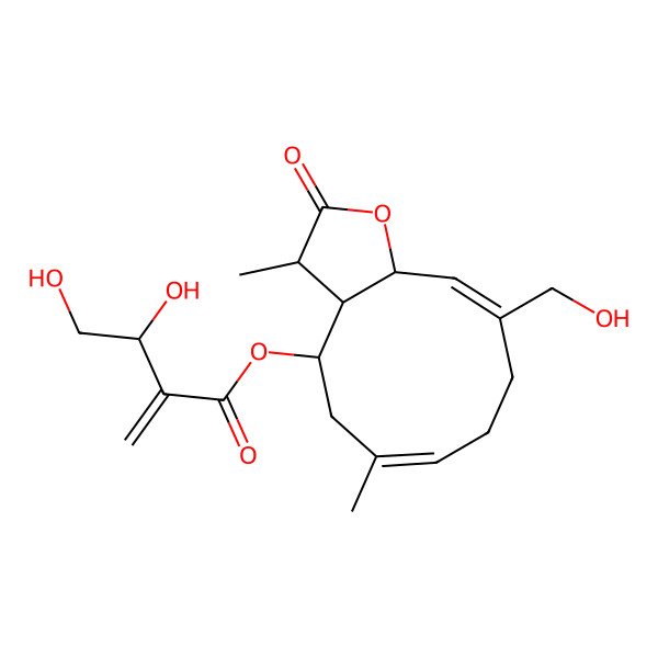 2D Structure of [(3S,3aR,4S,6E,10Z,11aR)-10-(hydroxymethyl)-3,6-dimethyl-2-oxo-3a,4,5,8,9,11a-hexahydro-3H-cyclodeca[b]furan-4-yl] (3R)-3,4-dihydroxy-2-methylidenebutanoate