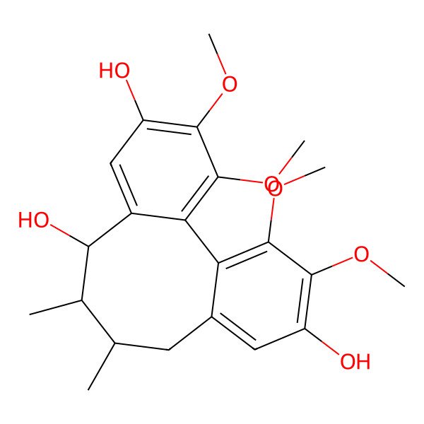 2D Structure of 3,4,15,16-Tetramethoxy-9,10-dimethyltricyclo[10.4.0.02,7]hexadeca-1(16),2,4,6,12,14-hexaene-5,8,14-triol