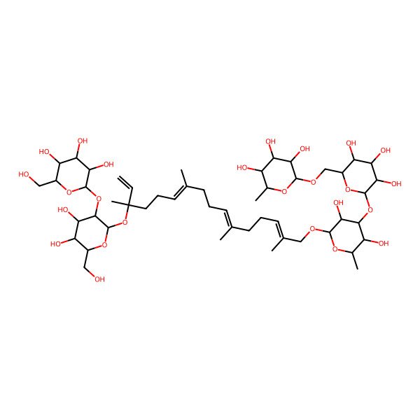 2D Structure of (2S,3S,4R,5R,6R)-2-[[(2S,3R,4S,5R,6R)-6-[(2S,3R,4S,5S,6S)-2-[(2E,6E,10E,14S)-14-[(2R,3S,4R,5S,6S)-4,5-dihydroxy-6-(hydroxymethyl)-3-[(2S,3S,4R,5S,6R)-3,4,5-trihydroxy-6-(hydroxymethyl)oxan-2-yl]oxyoxan-2-yl]oxy-2,6,10,14-tetramethylhexadeca-2,6,10,15-tetraenoxy]-3,5-dihydroxy-6-methyloxan-4-yl]oxy-3,4,5-trihydroxyoxan-2-yl]methoxy]-6-methyloxane-3,4,5-triol