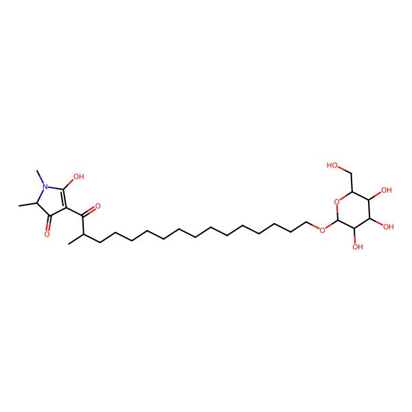 2D Structure of 5-hydroxy-1,2-dimethyl-4-[2-methyl-16-[3,4,5-trihydroxy-6-(hydroxymethyl)oxan-2-yl]oxyhexadecanoyl]-2H-pyrrol-3-one