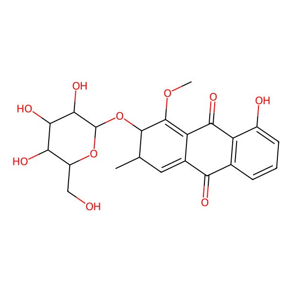2D Structure of (2S,3R)-8-hydroxy-1-methoxy-3-methyl-2-[(2S,3R,4S,5S,6R)-3,4,5-trihydroxy-6-(hydroxymethyl)oxan-2-yl]oxy-2,3-dihydroanthracene-9,10-dione