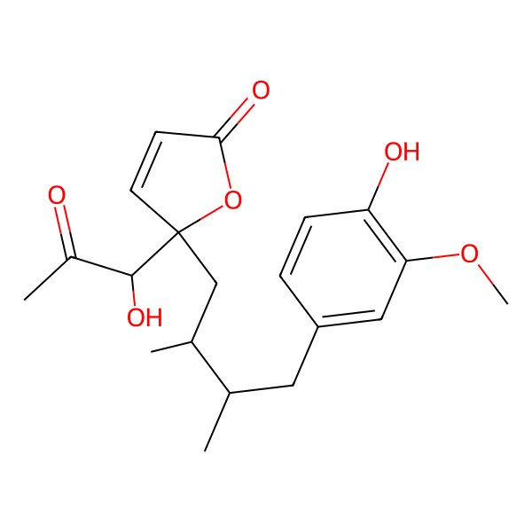 2D Structure of (5S)-5-[(2S,3S)-4-(4-hydroxy-3-methoxyphenyl)-2,3-dimethylbutyl]-5-[(1S)-1-hydroxy-2-oxopropyl]furan-2-one