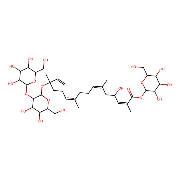 2D Structure of [(2S,3R,4S,5S,6R)-3,4,5-trihydroxy-6-(hydroxymethyl)oxan-2-yl] (2E,4R,6E,10E,14S)-14-[(2S,3R,4S,5S,6R)-4,5-dihydroxy-6-(hydroxymethyl)-3-[(2S,3R,4S,5S,6R)-3,4,5-trihydroxy-6-(hydroxymethyl)oxan-2-yl]oxyoxan-2-yl]oxy-4-hydroxy-2,6,10,14-tetramethylhexadeca-2,6,10,15-tetraenoate