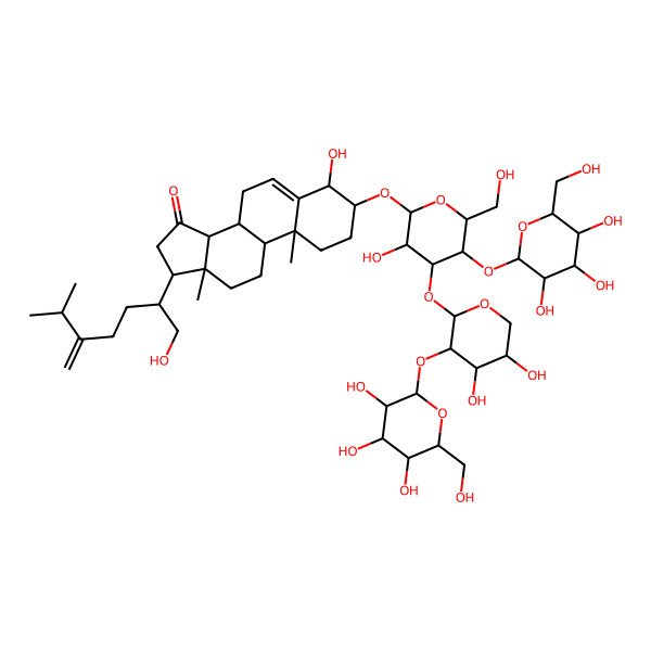 2D Structure of 3-[4-[4,5-Dihydroxy-3-[3,4,5-trihydroxy-6-(hydroxymethyl)oxan-2-yl]oxyoxan-2-yl]oxy-3-hydroxy-6-(hydroxymethyl)-5-[3,4,5-trihydroxy-6-(hydroxymethyl)oxan-2-yl]oxyoxan-2-yl]oxy-4-hydroxy-17-(1-hydroxy-6-methyl-5-methylideneheptan-2-yl)-10,13-dimethyl-1,2,3,4,7,8,9,11,12,14,16,17-dodecahydrocyclopenta[a]phenanthren-15-one