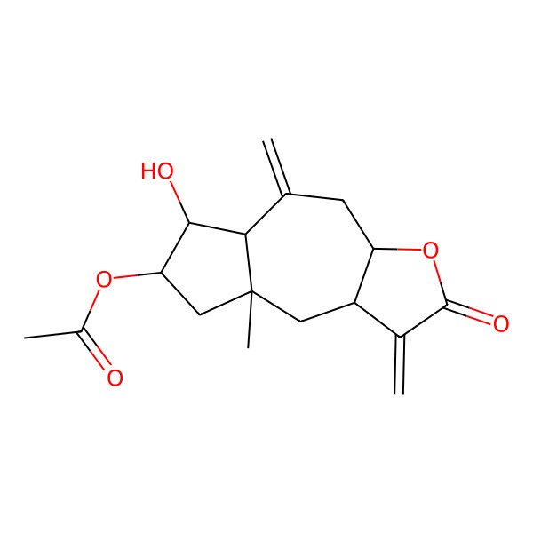 2D Structure of [(3aR,5aS,6S,7S,8aR,9aR)-6-hydroxy-8a-methyl-1,5-dimethylidene-2-oxo-3a,4,5a,6,7,8,9,9a-octahydroazuleno[6,5-b]furan-7-yl] acetate