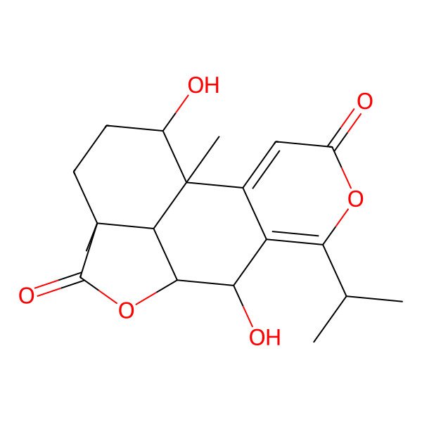 2D Structure of 8,15-Dihydroxy-1,12-dimethyl-6-propan-2-yl-5,10-dioxatetracyclo[7.6.1.02,7.012,16]hexadeca-2,6-diene-4,11-dione
