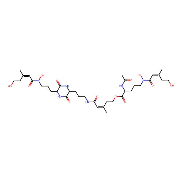 2D Structure of [5-[3-[5-[3-[Hydroxy-(5-hydroxy-3-methylpent-2-enoyl)amino]propyl]-3,6-dioxopiperazin-2-yl]propylamino]-3-methyl-5-oxopent-3-enyl] 2-acetamido-5-[hydroxy-(5-hydroxy-3-methylpent-2-enoyl)amino]pentanoate