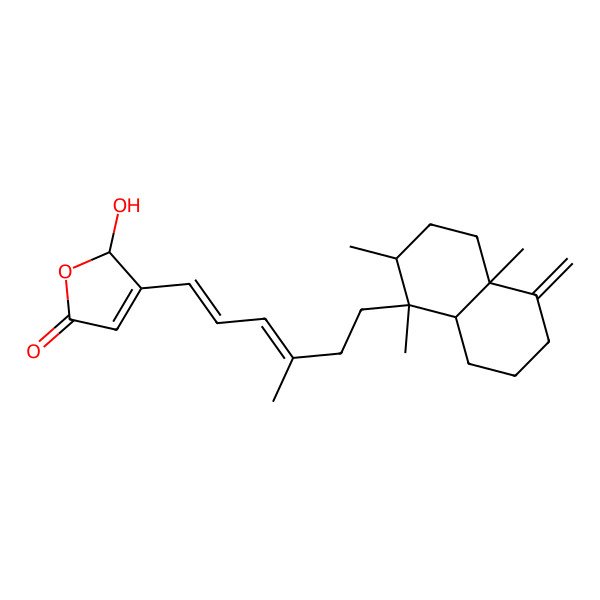 2D Structure of (2S)-3-[(1E,3E)-6-[(1R,2S,4aR,8aS)-1,2,4a-trimethyl-5-methylidene-3,4,6,7,8,8a-hexahydro-2H-naphthalen-1-yl]-4-methylhexa-1,3-dienyl]-2-hydroxy-2H-furan-5-one